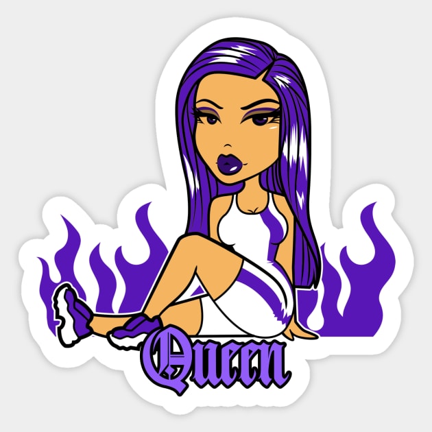 Queen Doll girl Purple-Out v1 Sticker by Just In Tee Shirts